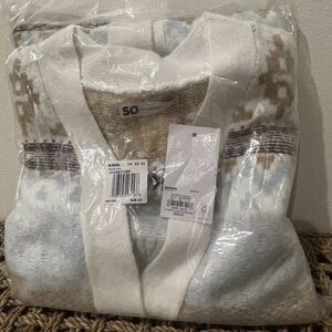 WOMEN LONG DUSTER OPEN CARDIGAN FAIRISLE LIGHTWEIGHT WINTER SWEATER WHITE MEDIUM